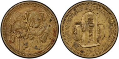 (c.1893) Token Rulau-NJ-Brg-6 Brass Ferracute - Dogs AU53