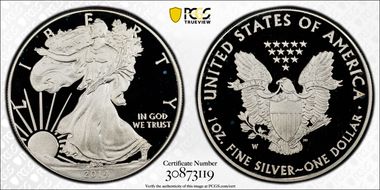 2014-W $1 Silver Eagle Mercanti Signature PR70DCAM