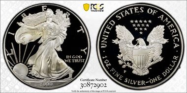 1999-P $1 Silver Eagle Mercanti Signature PR70DCAM
