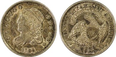1835 H10C Small Date, Small 5C AU58