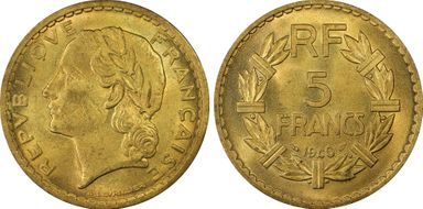 1940 5 Fr Gad-761 F-337 Br-Al MS65