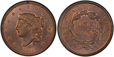 1835 1C Small 8, Stars MS65BN