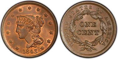 1843 1C N-10 Petite Head Sm Lt MS66RB