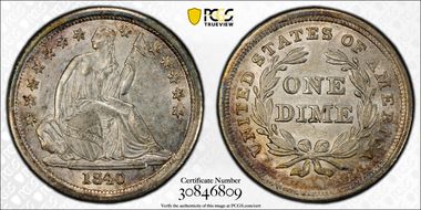 1840 10C No Drapery, F-102a AU58+