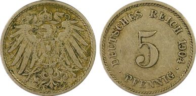 1904-G 5 Pfg J-12 XF40