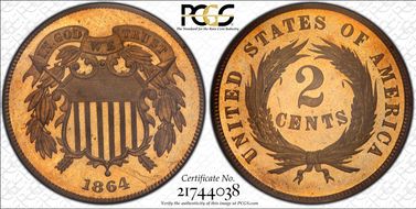 1864 2C Large Motto PR66RD
