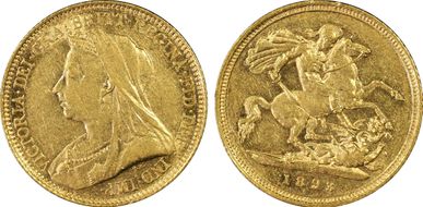 1893-S 1/2 Sov S-3881 Old Head AU50