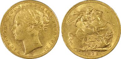 1871-S Sov S-3858 St. George Lg BP AU58