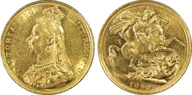 1889-S Sov S-3868 DISH S11 1st Obverse AU58