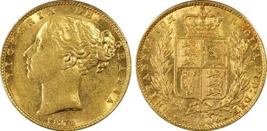 1874-M Sov S-3854 Shield AU58