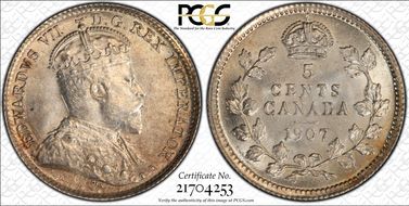 1907 5C Narrow Date Low 7 MS63