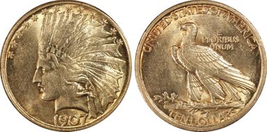 1907 $10 Indian AU58