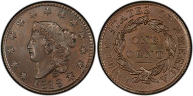 1819/(8) 1C N-2, Large Date MS64+ BN