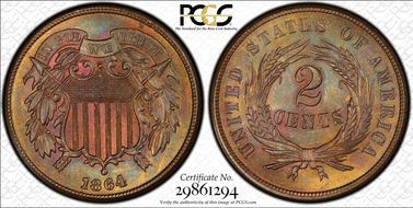 1864 2C Large Motto MS65BN