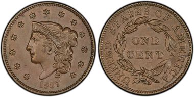 1837 1C Newcomb-15 AU58BN