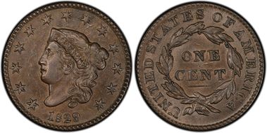 1829 1C N-5, Medium Letters AU58BN