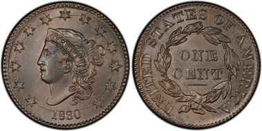 1830 1C N-2, Large Letters MS65BN