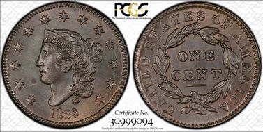 1835 1C N-1 Lg 8 Lg Stars MS63BN