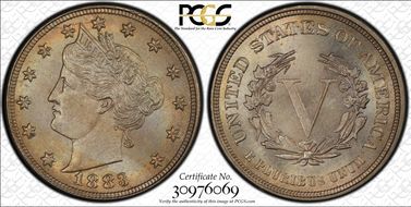 1883 5C No CENTS MS66