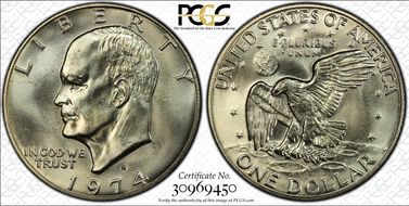 1974-S $1 Silver MS68