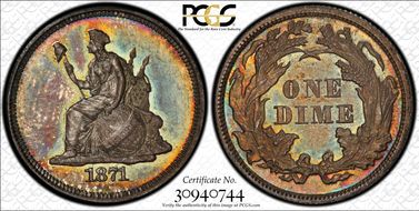 1871 10C J-1077 PR66