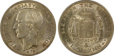 1874-A Drachma KM-38  Ag MS62