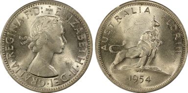 1954(m) Florin Royal Visit KM-55  Ag MS63