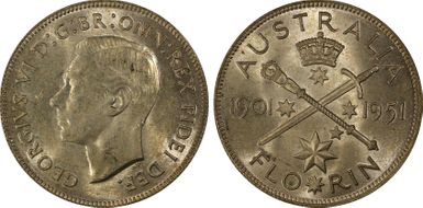 1951(m) Florin Jubilee KM-47  Ag MS62