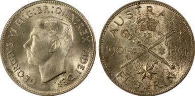 1951(m) Florin Jubilee KM-47  Ag MS63