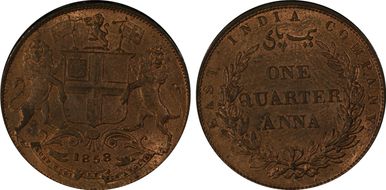 1858(H) 1/4 An SW-3.78 Prid-156  Single Leaf Tips MS64RB