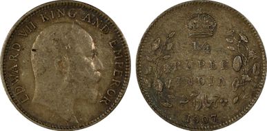 1907(C) 1/4 Rup SW-7.86 AU55