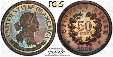 1869 50C J-749 PR64+