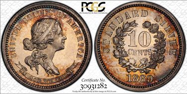 1869 10C J-709 PR65+ CAM