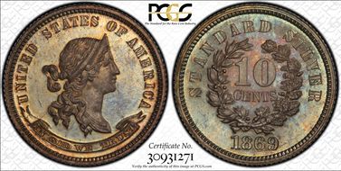 1869 10C J-702 PR66