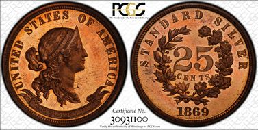 1869 25C J-729 PR66RD