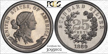 1869 25C J-731 PR66CAM