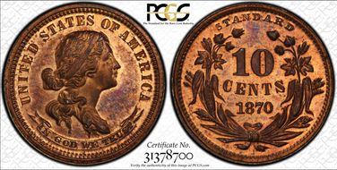 1870 10C J-852 PR66RB