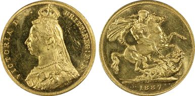 1887-M Sov S-3867 DISH M1 1st Obv JEB Higher Spaced MS63