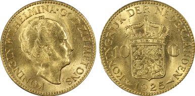 1925 10 G Pearls below I KM-162  Au MS64+