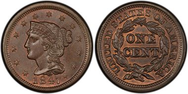1847 1C Newcomb 1 MS66BN