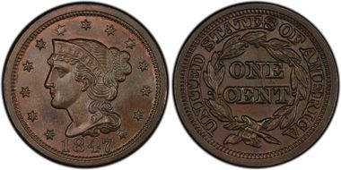 1847 1C Newcomb 13 MS65+ BN