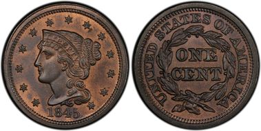 1845 1C Newcomb 6 MS64RB
