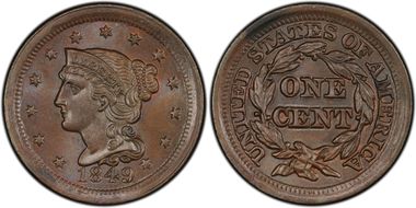 1849 1C Newcomb 2 MS65+ BN