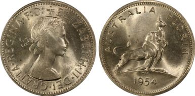 1954(m) Florin Royal Visit KM-55  Ag MS64