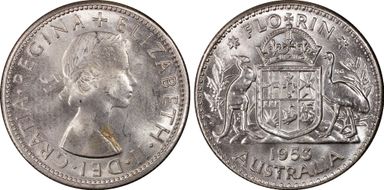 1953(m) Florin Large Reverse Denticles MS64