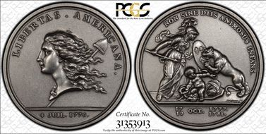 (1776) AR Medal Libertas Americana Paris Mint 1980s Rstrk MS64