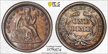 1856 10C Large Date AU58+