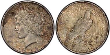 1922-D $1 VAM 3, Doubled Leaves AU58