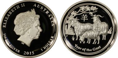 2015-P $1 Year of the Goat Ag High Relief PR70DCAM