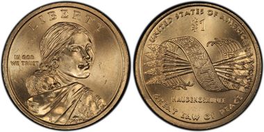 2010-D $1 Weak Edge Lettering Native American - Position A MS66